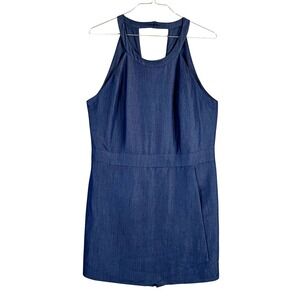 New‎ York + Company Romper Skort Halter Denim Women's XL Blue Keyhole Shorts